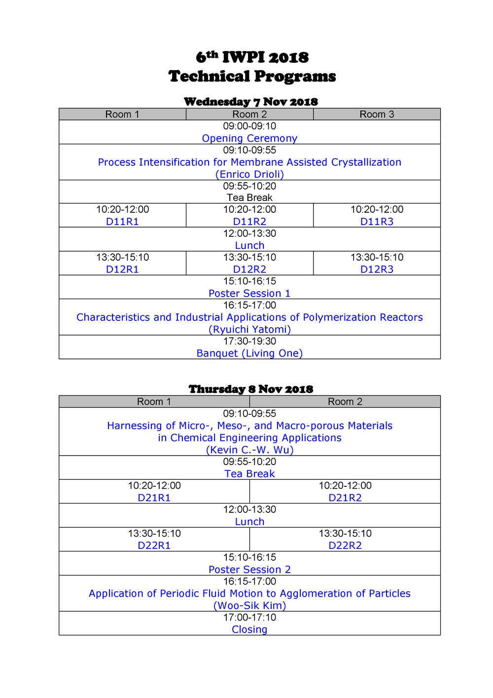 IWPI 2018 Program at a Glance